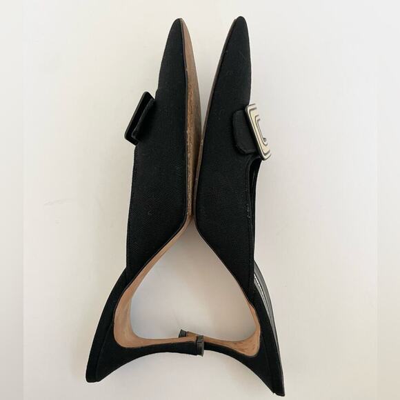 Manolo Blahnik Vintage Black Canvas White buckle pointed toe mules EU 41.5 - Picture 7 of 9